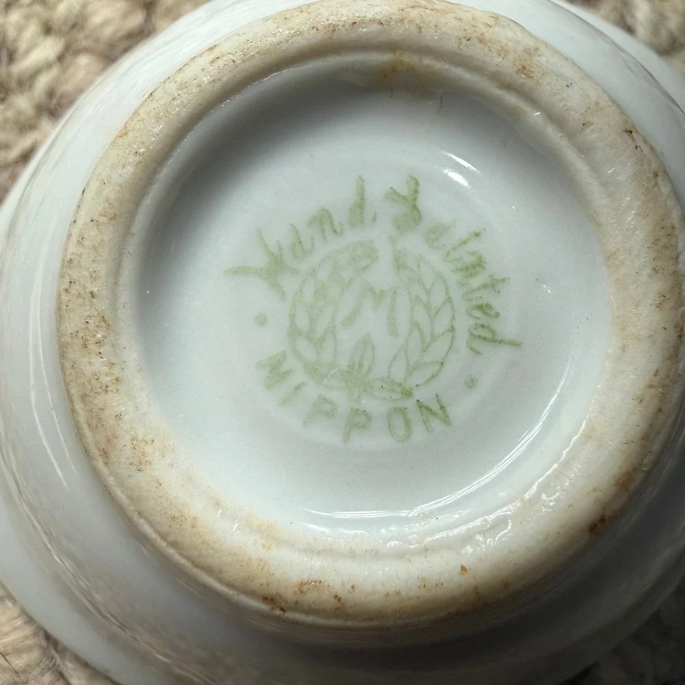 Vtg Hand Painted Nippon Salt Cellars Set Floral Porcelain Open Salts‎ Heirloom